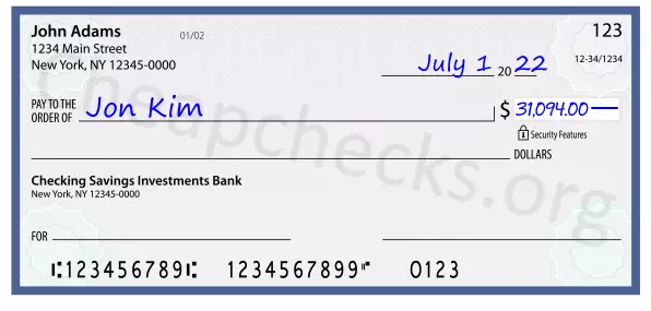 31094.00 dollars written on a check