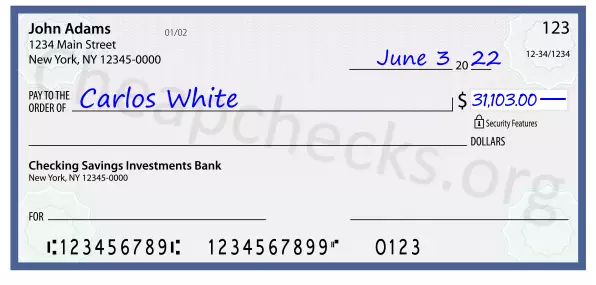 31103.00 dollars written on a check