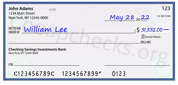 31332.00 dollars written on a check