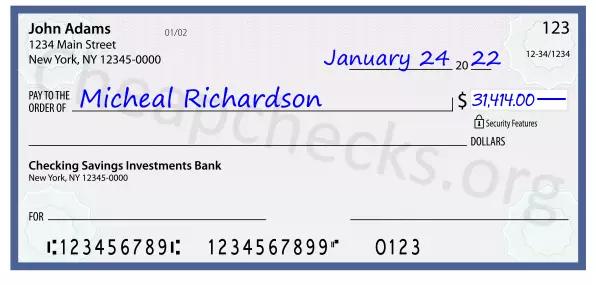 31414.00 dollars written on a check