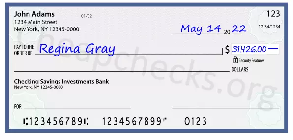 31426.00 dollars written on a check