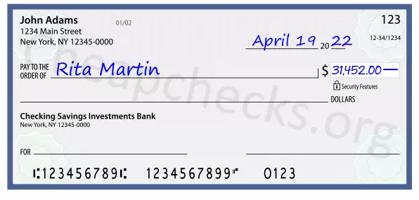 31452.00 dollars written on a check