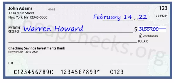 31557.00 dollars written on a check