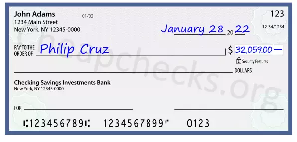 32059.00 dollars written on a check