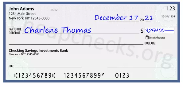 3254.00 dollars written on a check