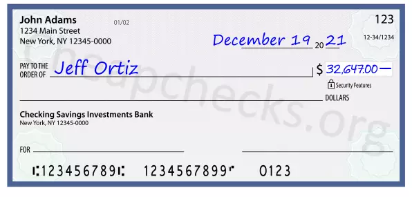 32647.00 dollars written on a check