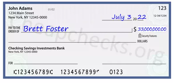 33000000.00 dollars written on a check