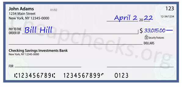 33015.00 dollars written on a check