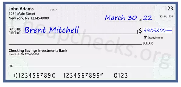 33058.00 dollars written on a check