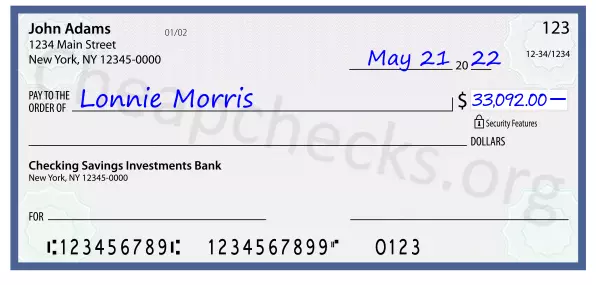 33092.00 dollars written on a check