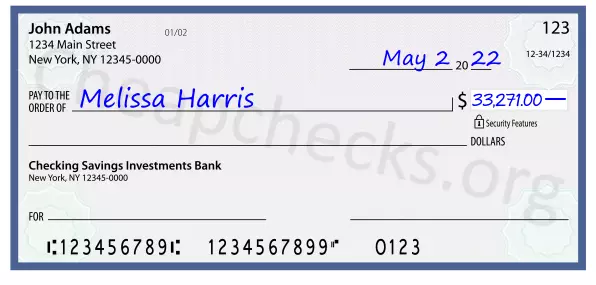 33271.00 dollars written on a check