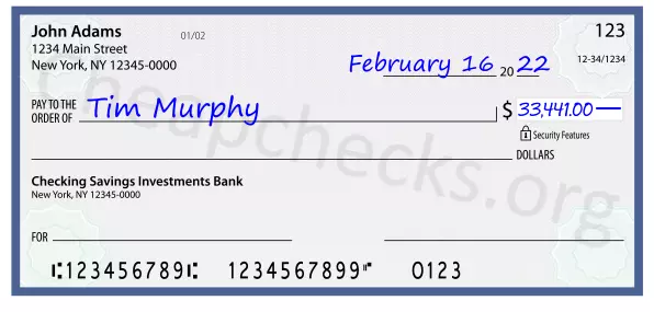 33441.00 dollars written on a check