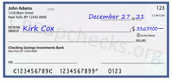 33637.00 dollars written on a check