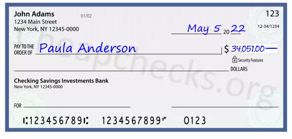 34051.00 dollars written on a check