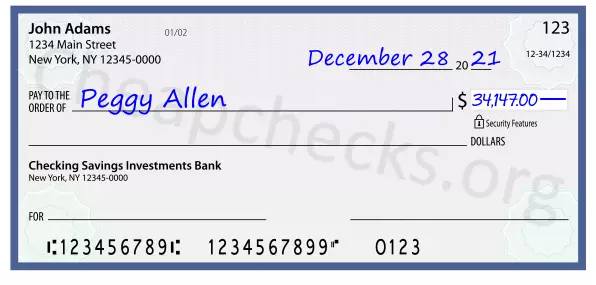 34147.00 dollars written on a check