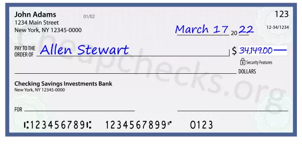 34149.00 dollars written on a check