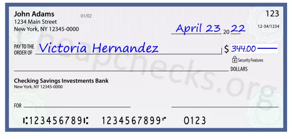 344.00 dollars written on a check