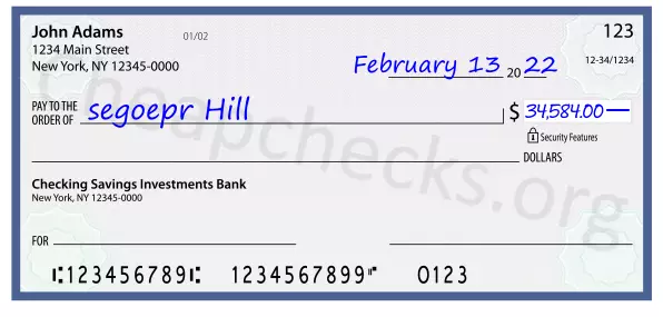 34584.00 dollars written on a check