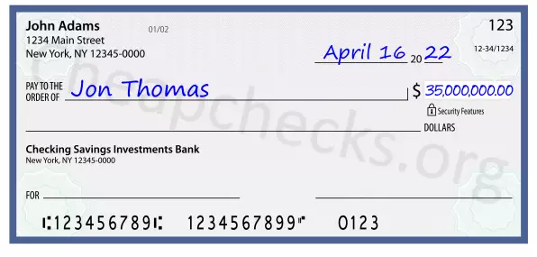 35000000.00 dollars written on a check