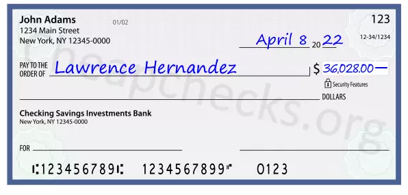 36028.00 dollars written on a check