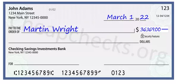 36169.00 dollars written on a check