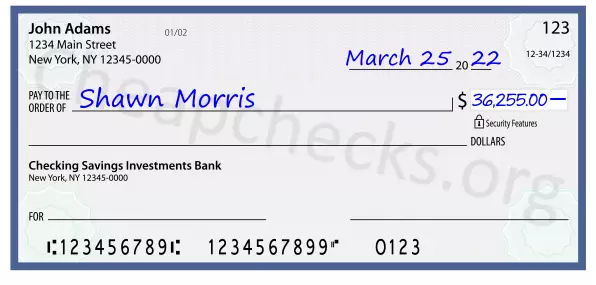 36255.00 dollars written on a check