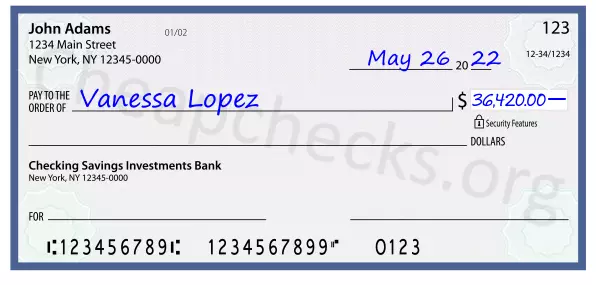 36420.00 dollars written on a check