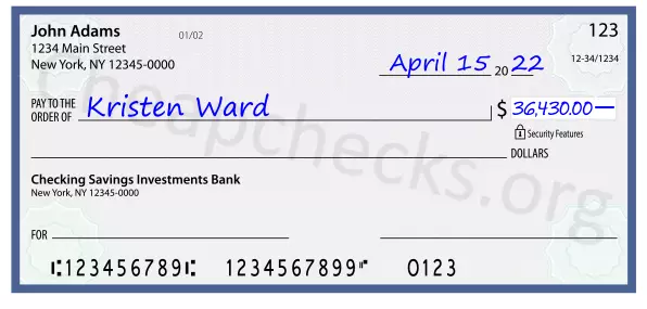36430.00 dollars written on a check