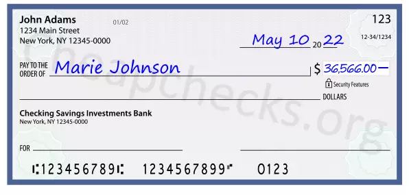 36566.00 dollars written on a check