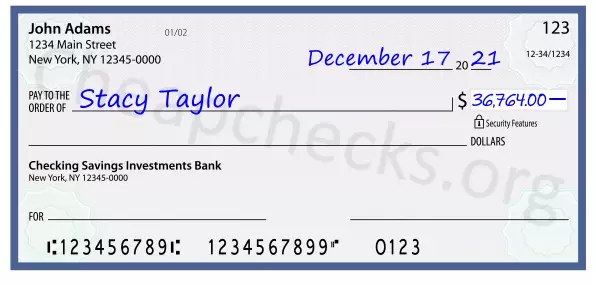 36764.00 dollars written on a check