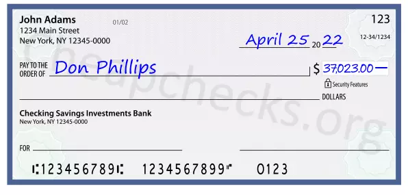 37023.00 dollars written on a check