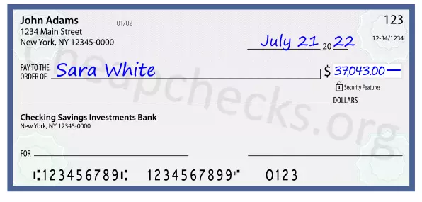 37043.00 dollars written on a check