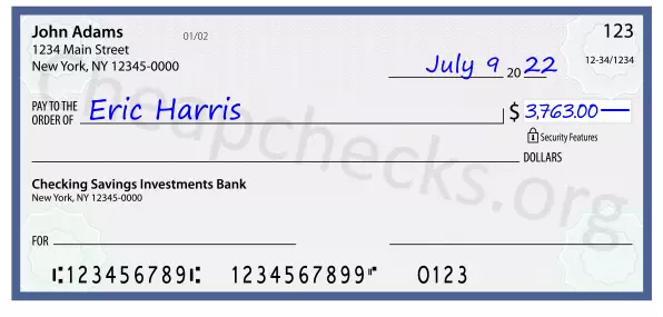 3763.00 dollars written on a check