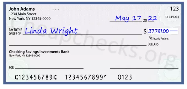 37781.00 dollars written on a check