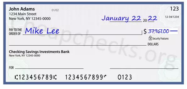 37961.00 dollars written on a check