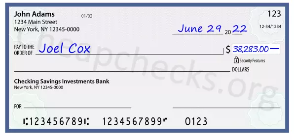 38283.00 dollars written on a check