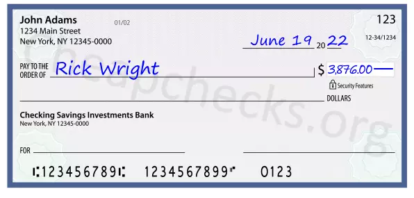 3876.00 dollars written on a check