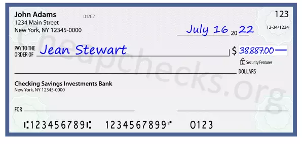 38887.00 dollars written on a check