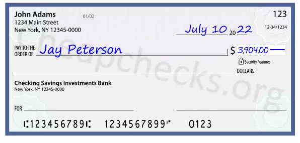 3904.00 dollars written on a check