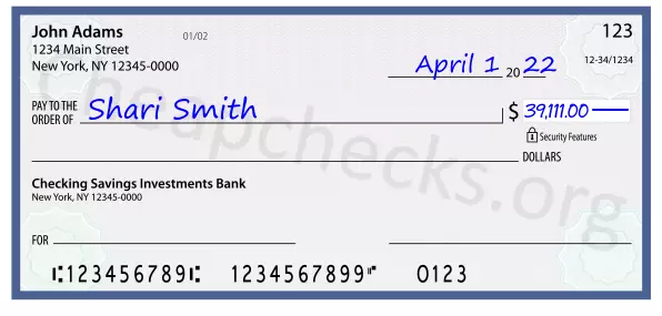 39111.00 dollars written on a check