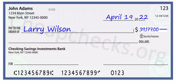 39177.00 dollars written on a check