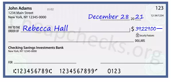 39229.00 dollars written on a check