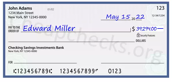 39294.00 dollars written on a check