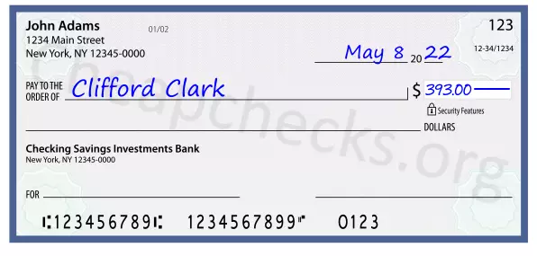 393.00 dollars written on a check