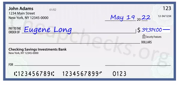 39314.00 dollars written on a check