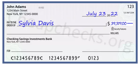 39319.00 dollars written on a check