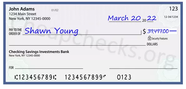 39497.00 dollars written on a check