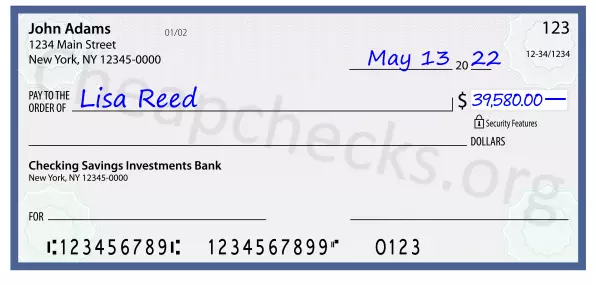 39580.00 dollars written on a check