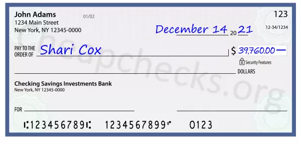 39760.00 dollars written on a check