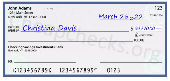 39770.00 dollars written on a check